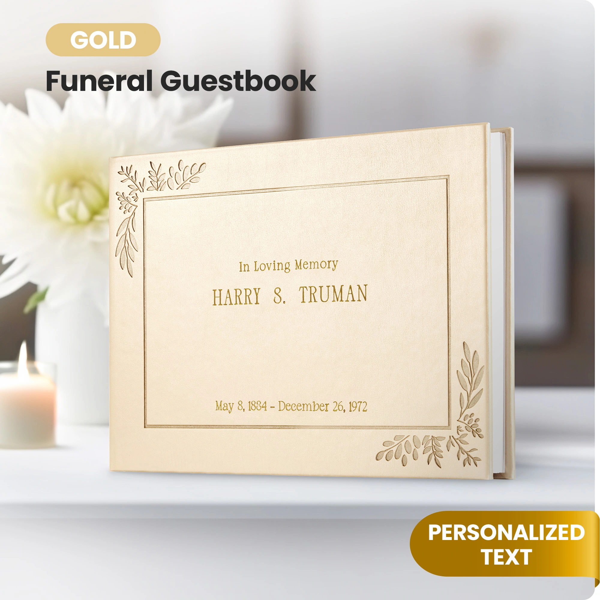 Personalized Funeral Guest Book - Gold